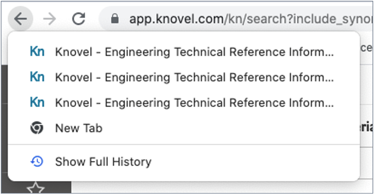 Screenshot of previous back button behavior